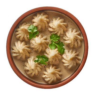 Мини-хинкали с говядиной в перечном соусе 