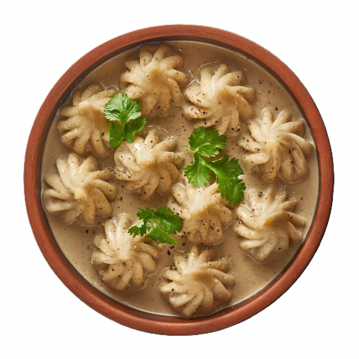 Мини-хинкали с говядиной в перечном соусе 